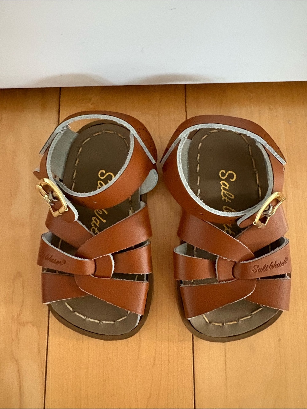 Salt Water Baby Toddler Sandals Brown with Gold Buckles Size 3